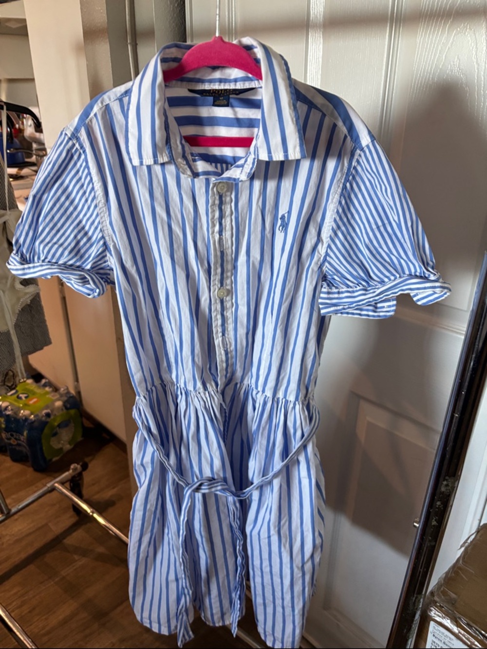 Ralph Lauren Light Blue and White Striped Button-Up Dress